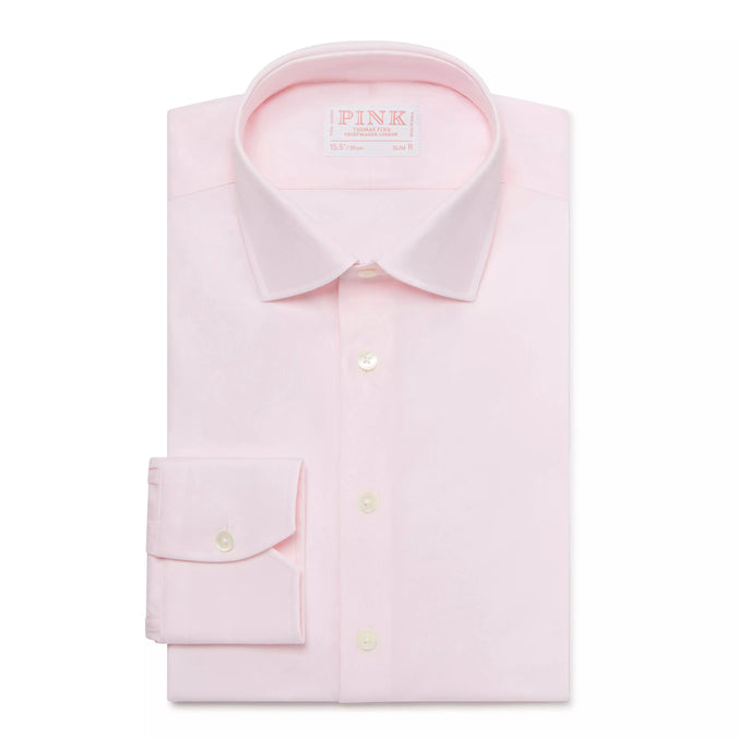 Pink Slim Fit Stretch Plain Poplin Formal Shirt
