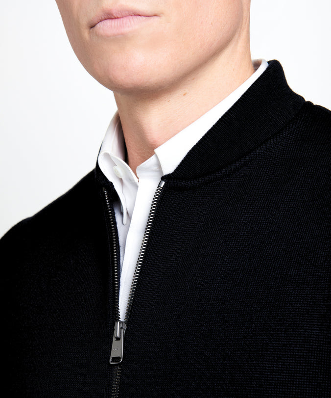 Black Knitted Merino Wool Zipper Gilet