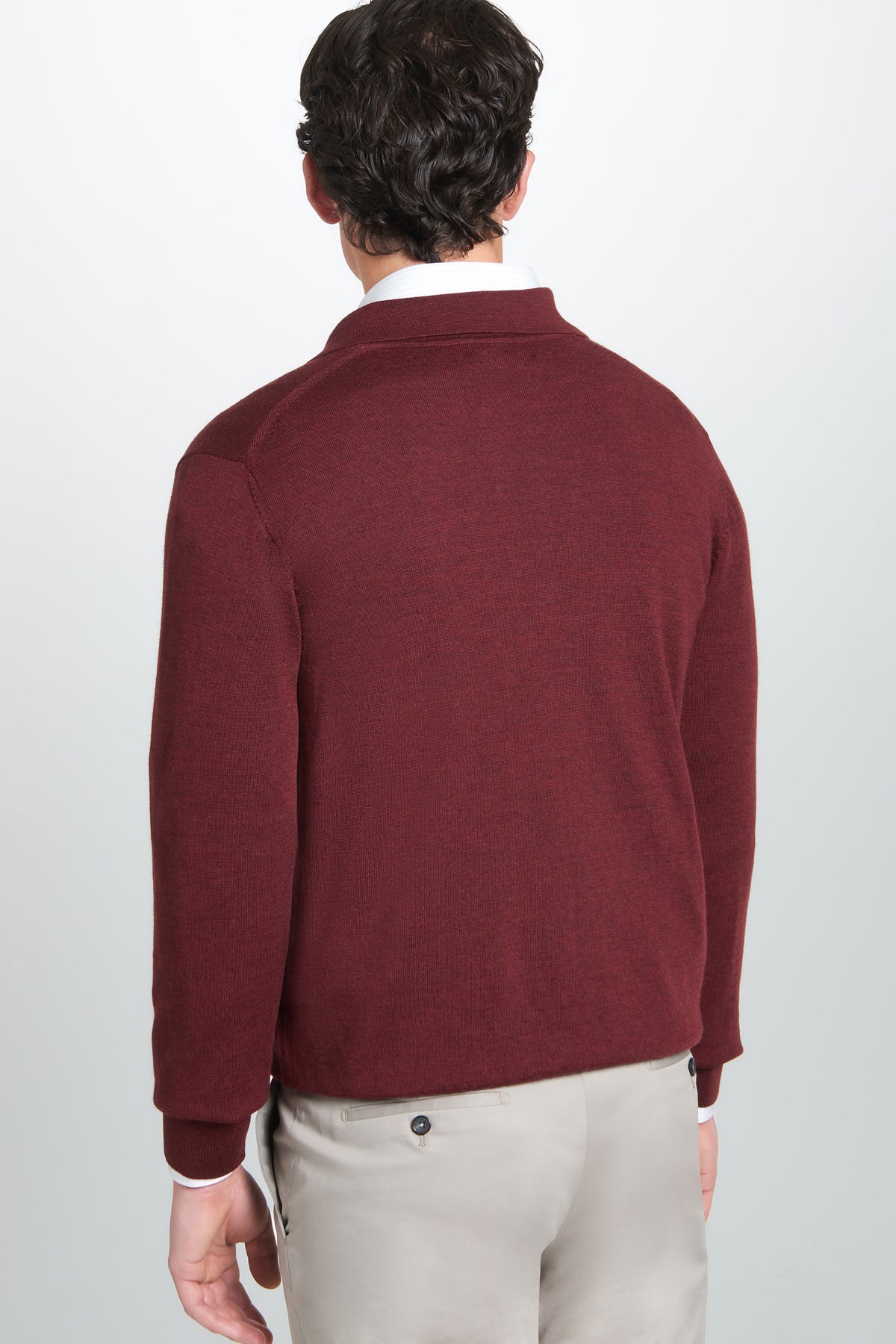 Burgundy Merino Wool Long Sleeve Polo Shirt