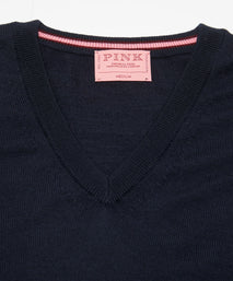 Navy Blue Merino Wool V-Neck Sweater