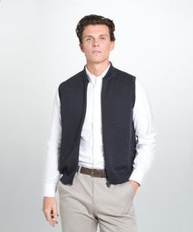 Grey Knitted Merino Wool Zipper Gilet
