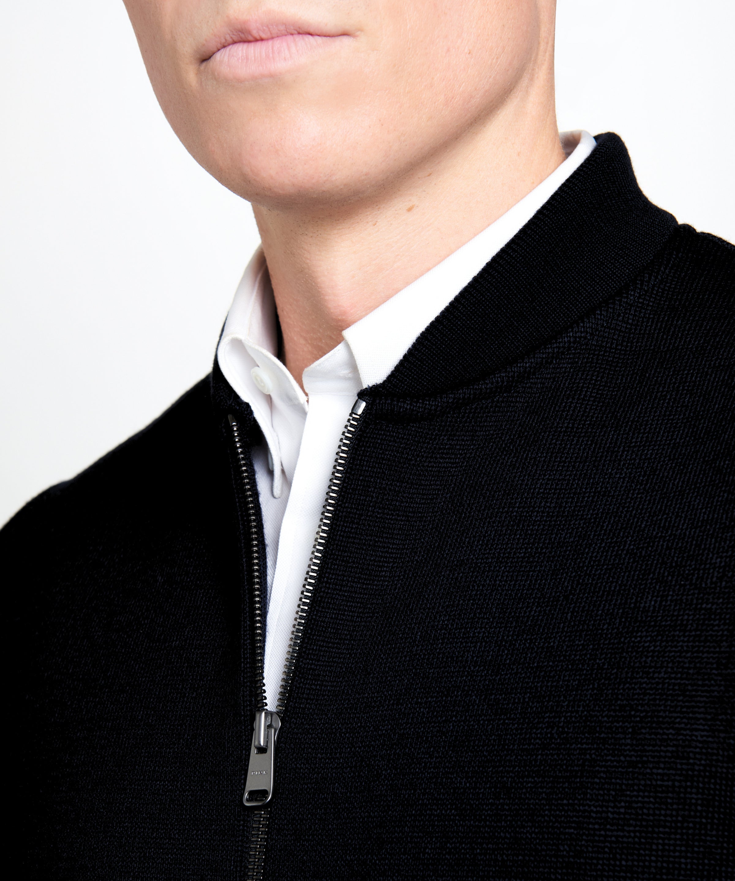 Black Knitted Merino Wool Zipper Gilet