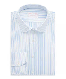Pale Blue & White Tailored Fit Thick & Thin Stripe Formal Shirt