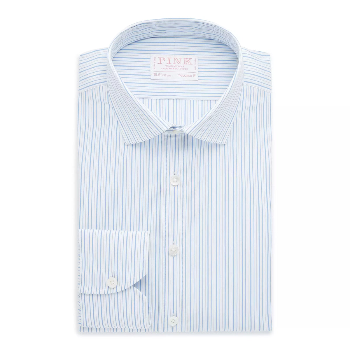 Pale Blue & White Tailored Fit Thick & Thin Stripe Formal Shirt