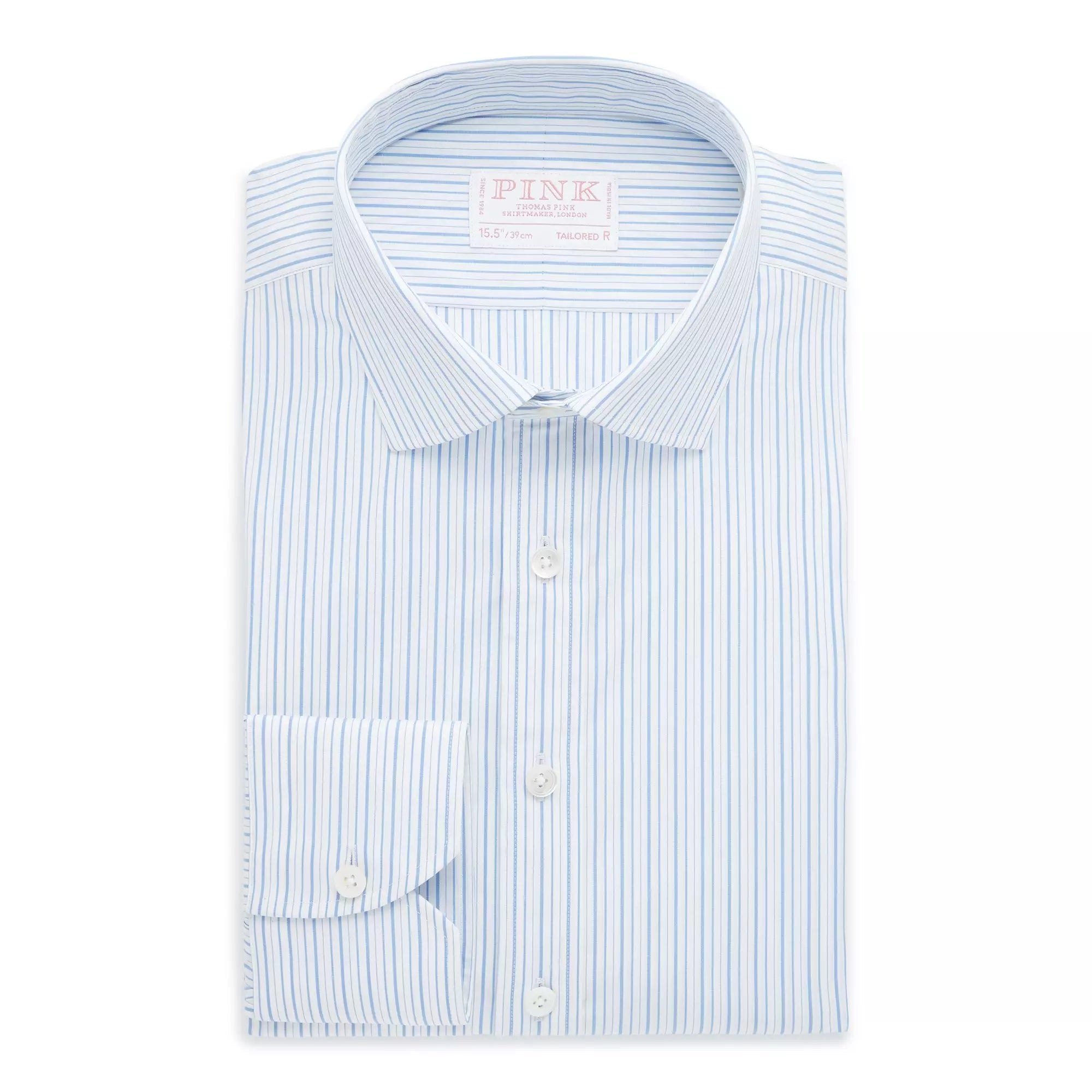 Pale Blue & White Tailored Fit Thick & Thin Stripe Formal Shirt