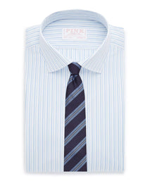 Pale Blue & White Tailored Fit Thick & Thin Stripe Formal Shirt