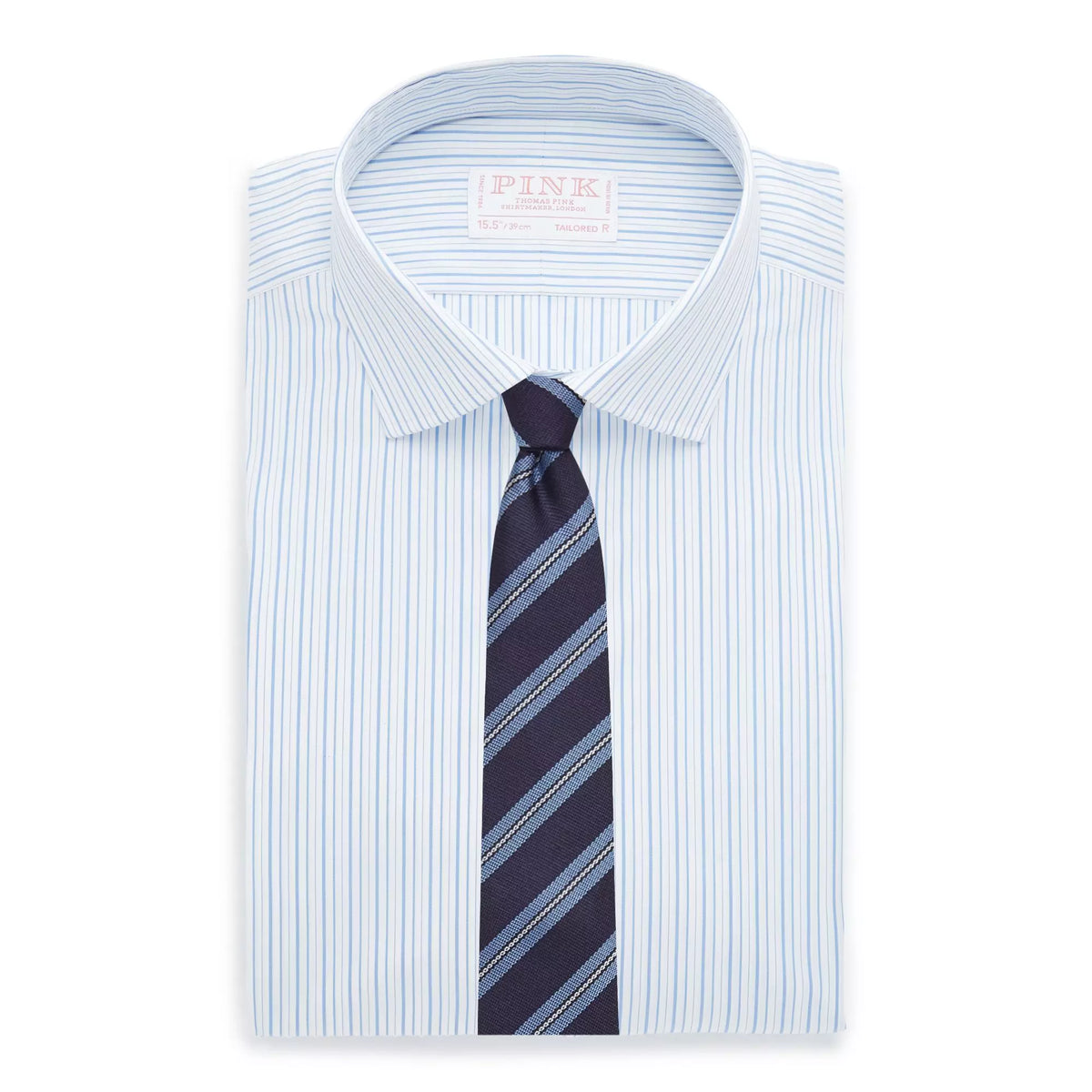 Pale Blue & White Tailored Fit Thick & Thin Stripe Formal Shirt