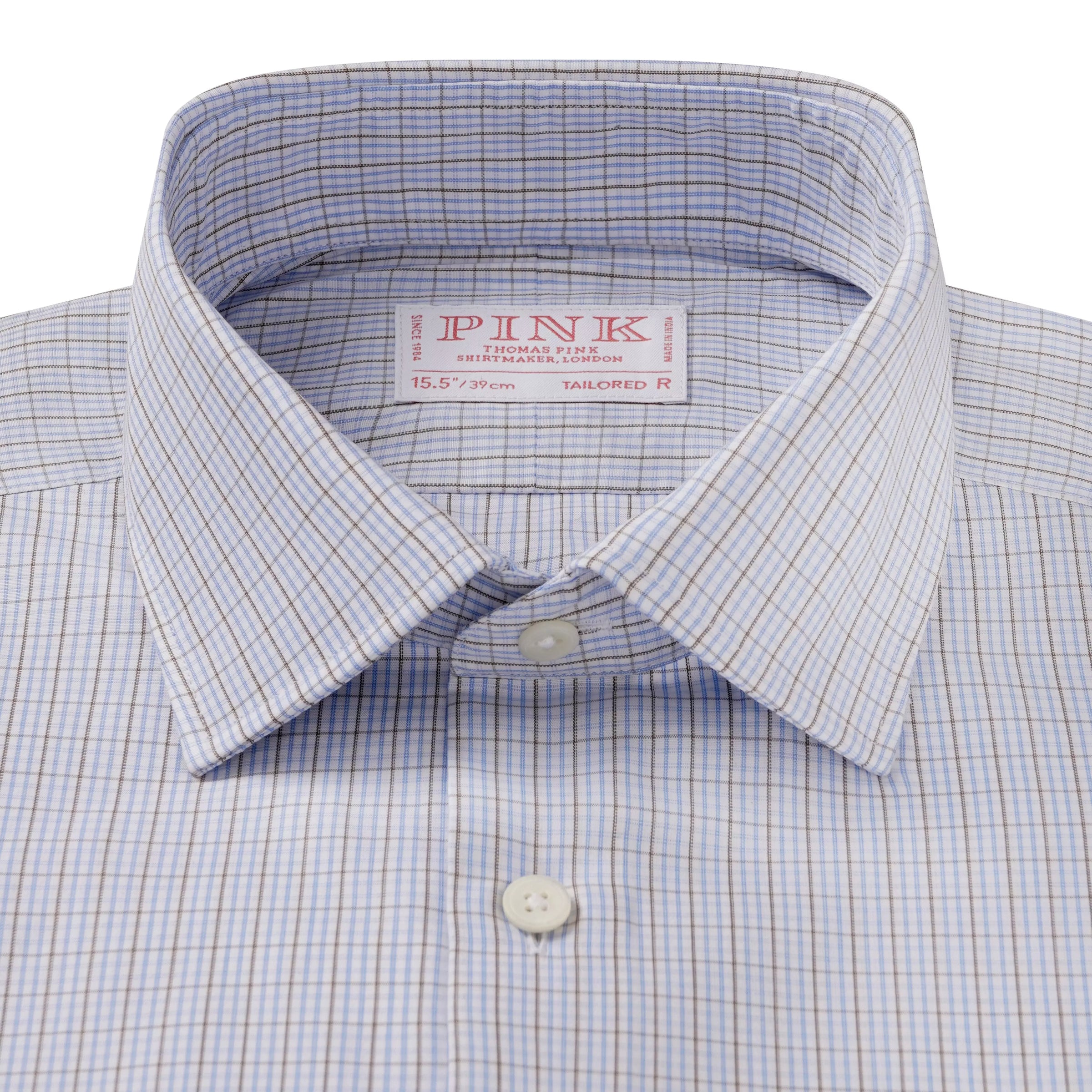 Pale Blue & Green Tailored Fit Graph Check Formal Shirt