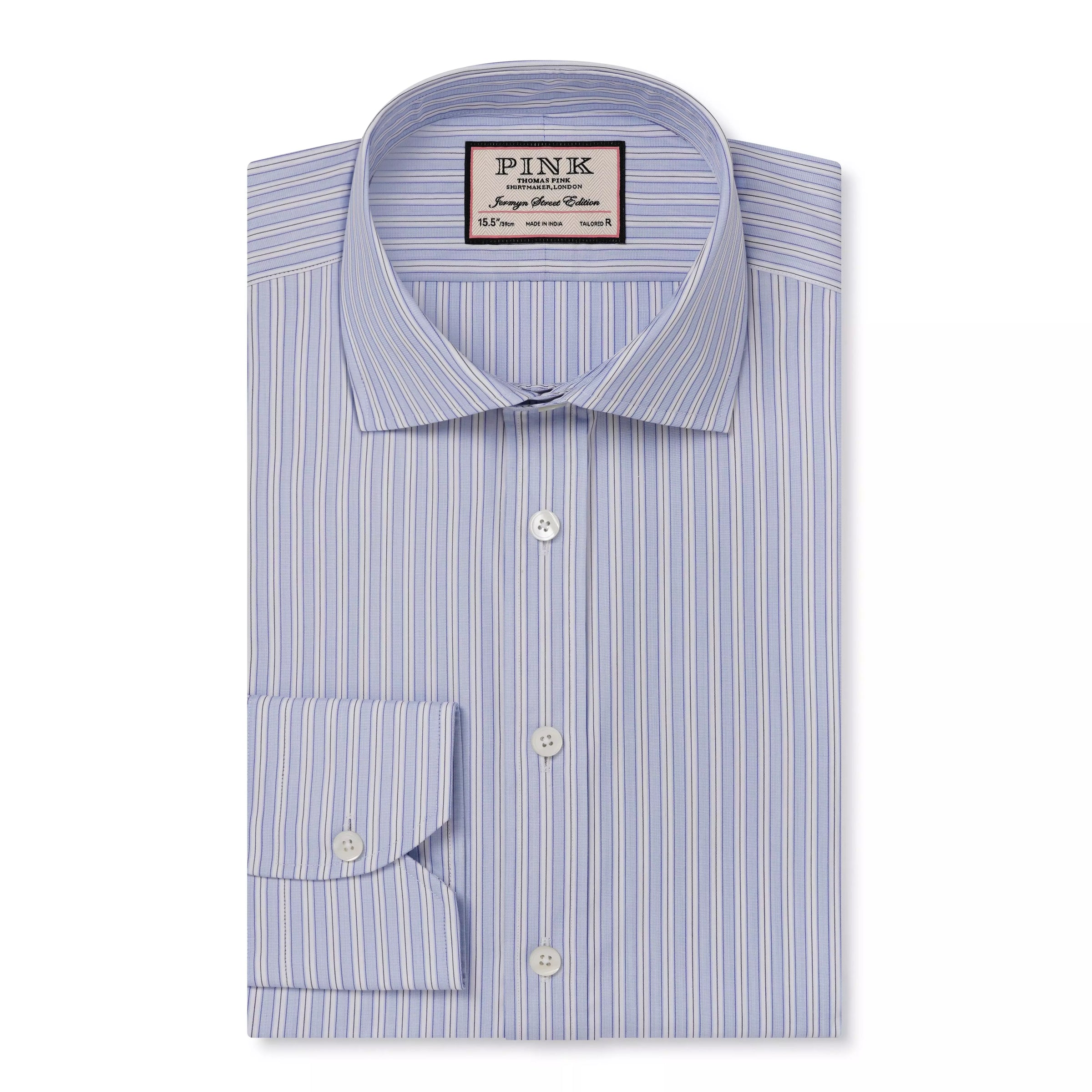 Blue & White Tailored Fit Formal End on End Track Stripe Shirt