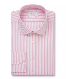 Pink & White Classic Fit Smart Casual Cotton Stripe Shirt