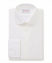 White Slim Fit Double Cuff Pleat Front Poplin Evening Shirt