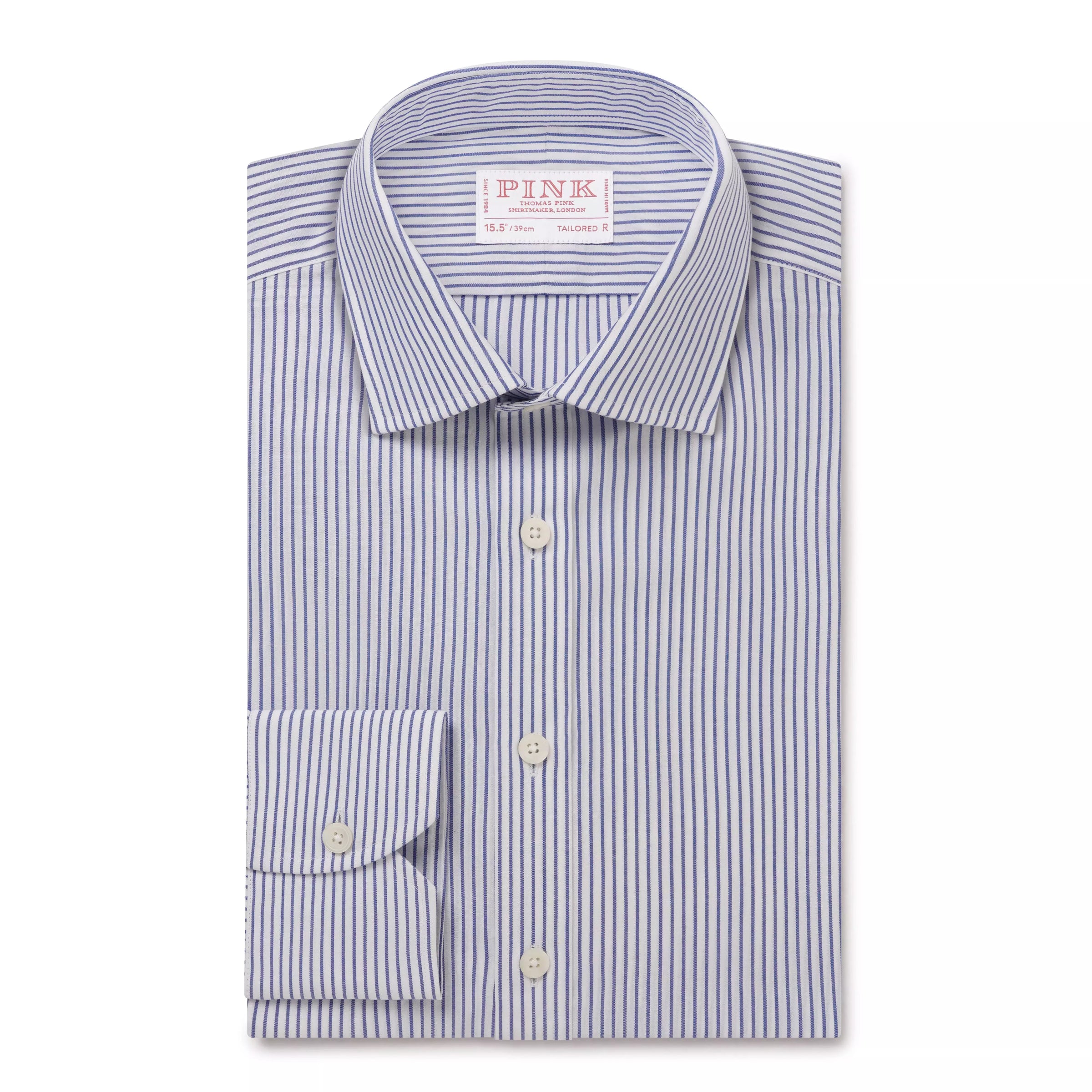 Deep Blue & White Tailored Fit Panama Medium Stripe Formal Shirt