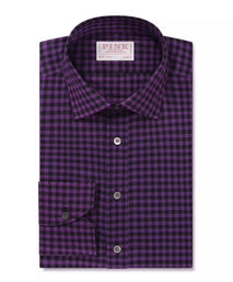 Purple & Black Slim Fit Flannel Gingham Check Formal Shirt