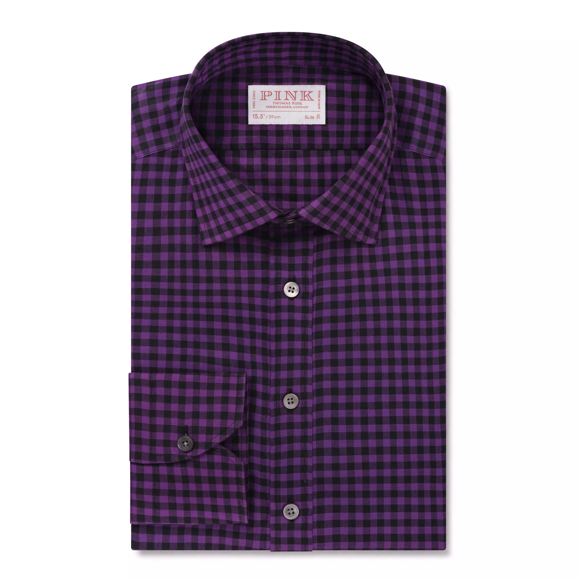 Purple & Black Slim Fit Flannel Gingham Check Formal Shirt