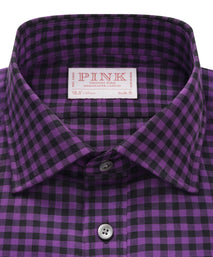 Purple & Black Slim Fit Flannel Gingham Check Formal Shirt