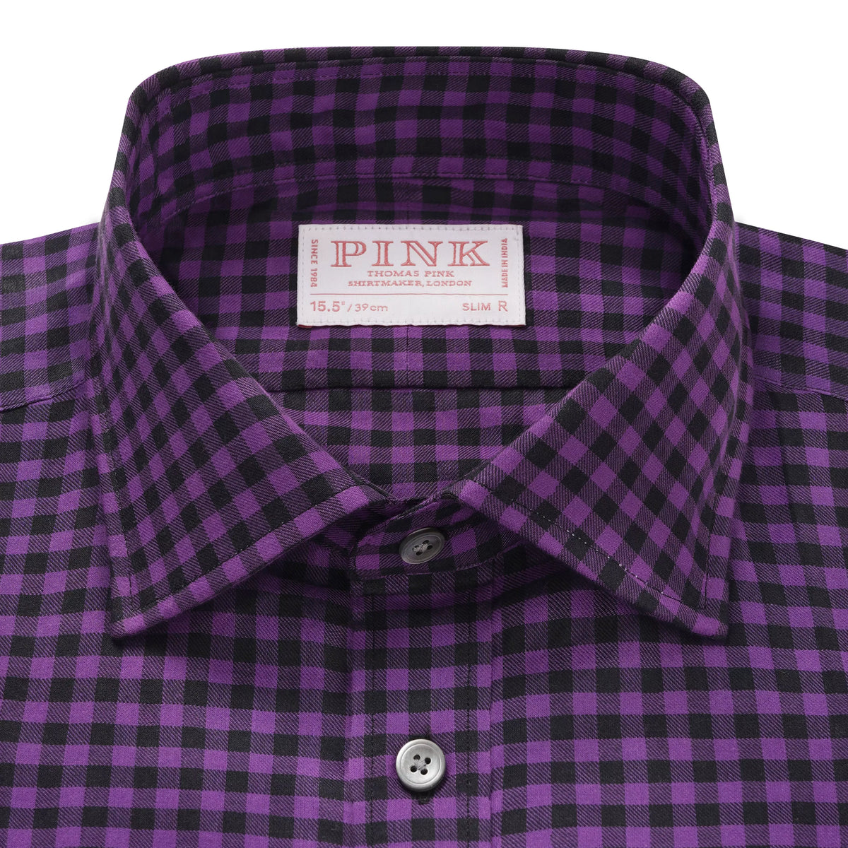 Purple & Black Slim Fit Flannel Gingham Check Formal Shirt