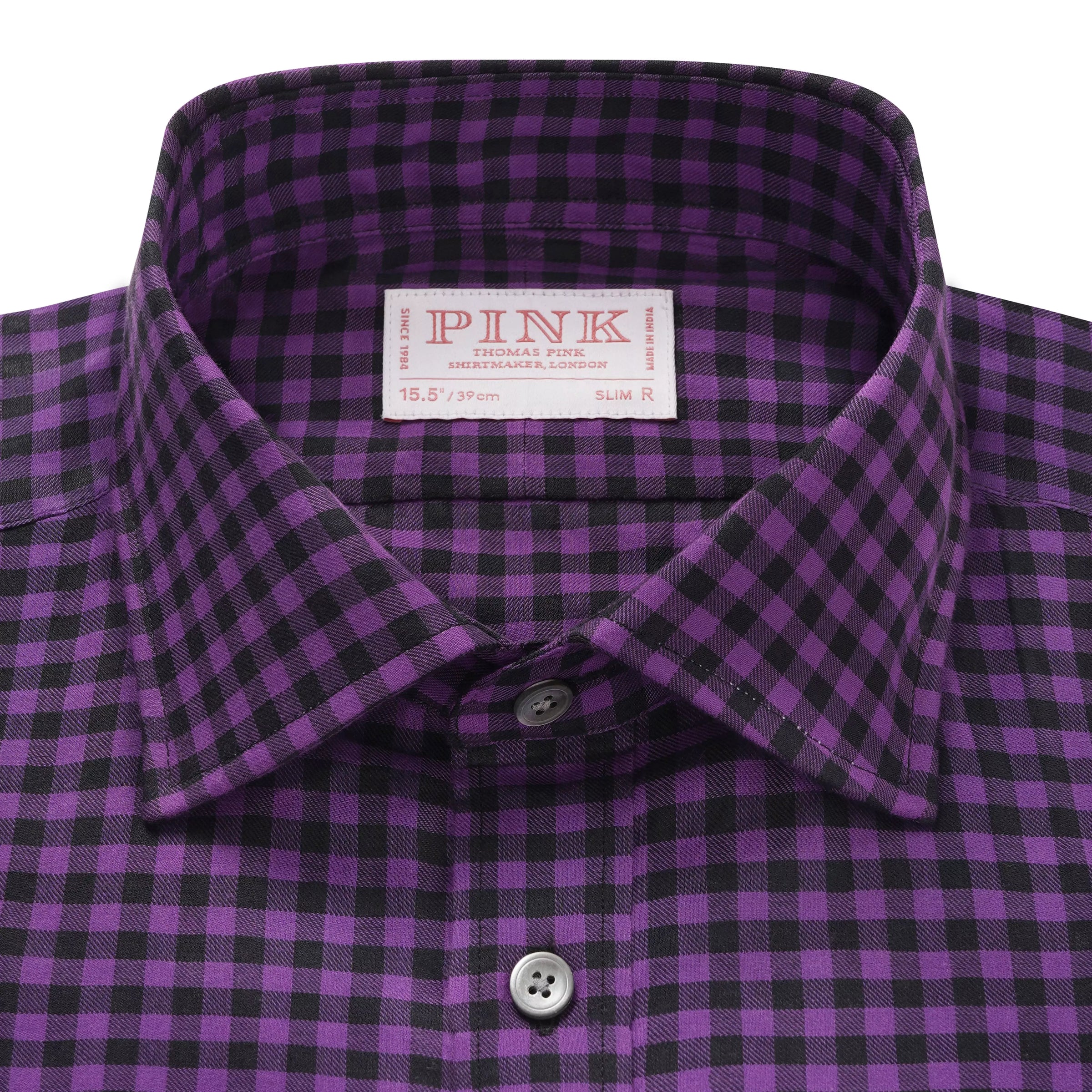 Purple & Black Slim Fit Flannel Gingham Check Formal Shirt