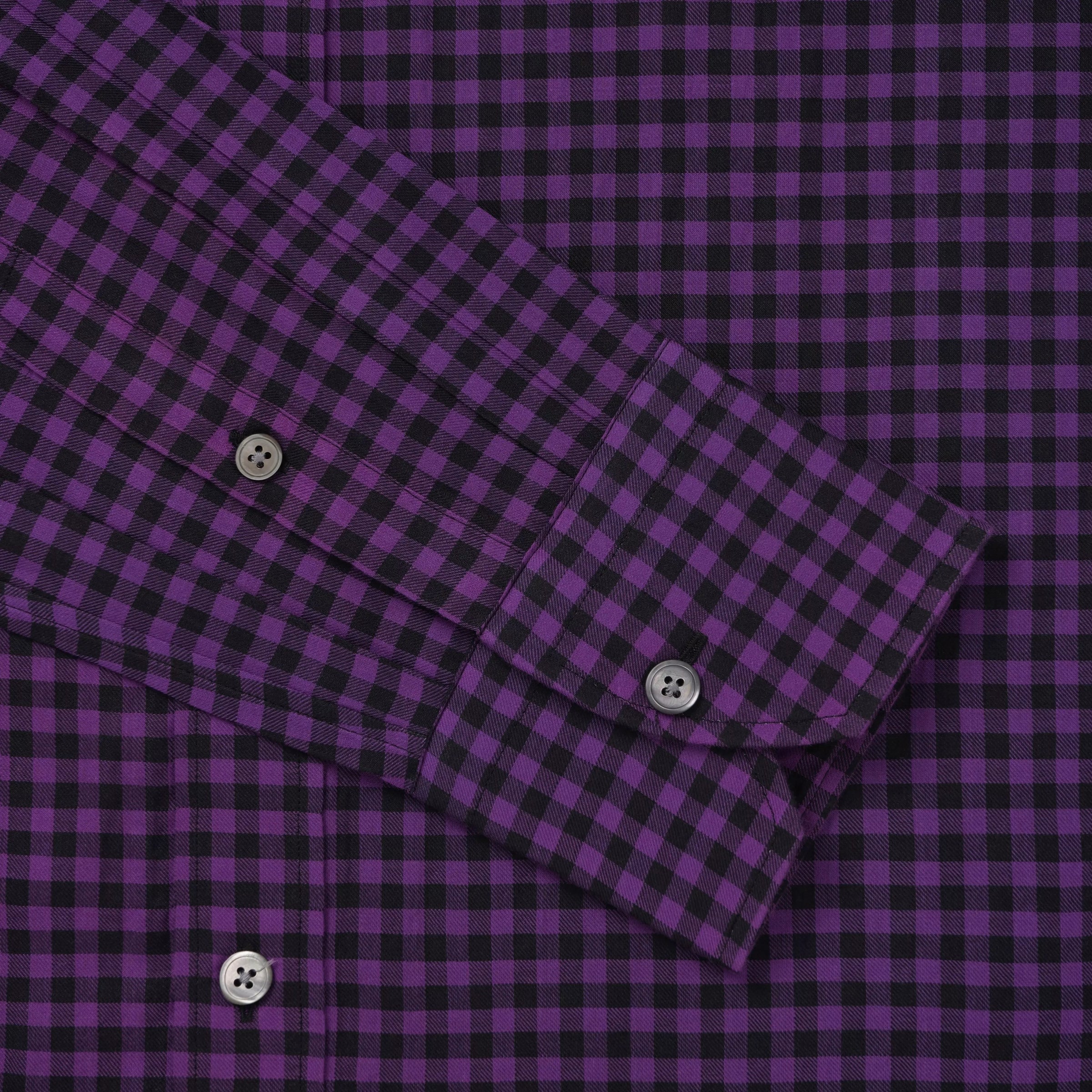 Purple & Black Slim Fit Flannel Gingham Check Formal Shirt