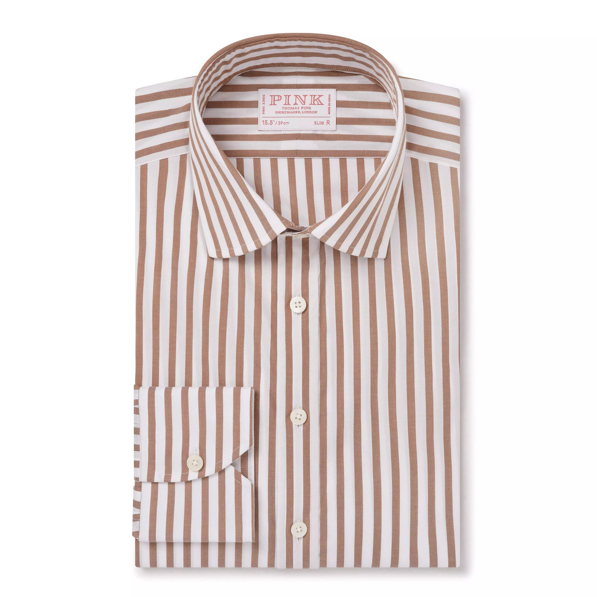Brown & White Slim Fit Natural Stretch Stripe Formal Shirt