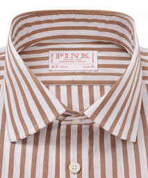 Brown & White Slim Fit Natural Stretch Stripe Formal Shirt
