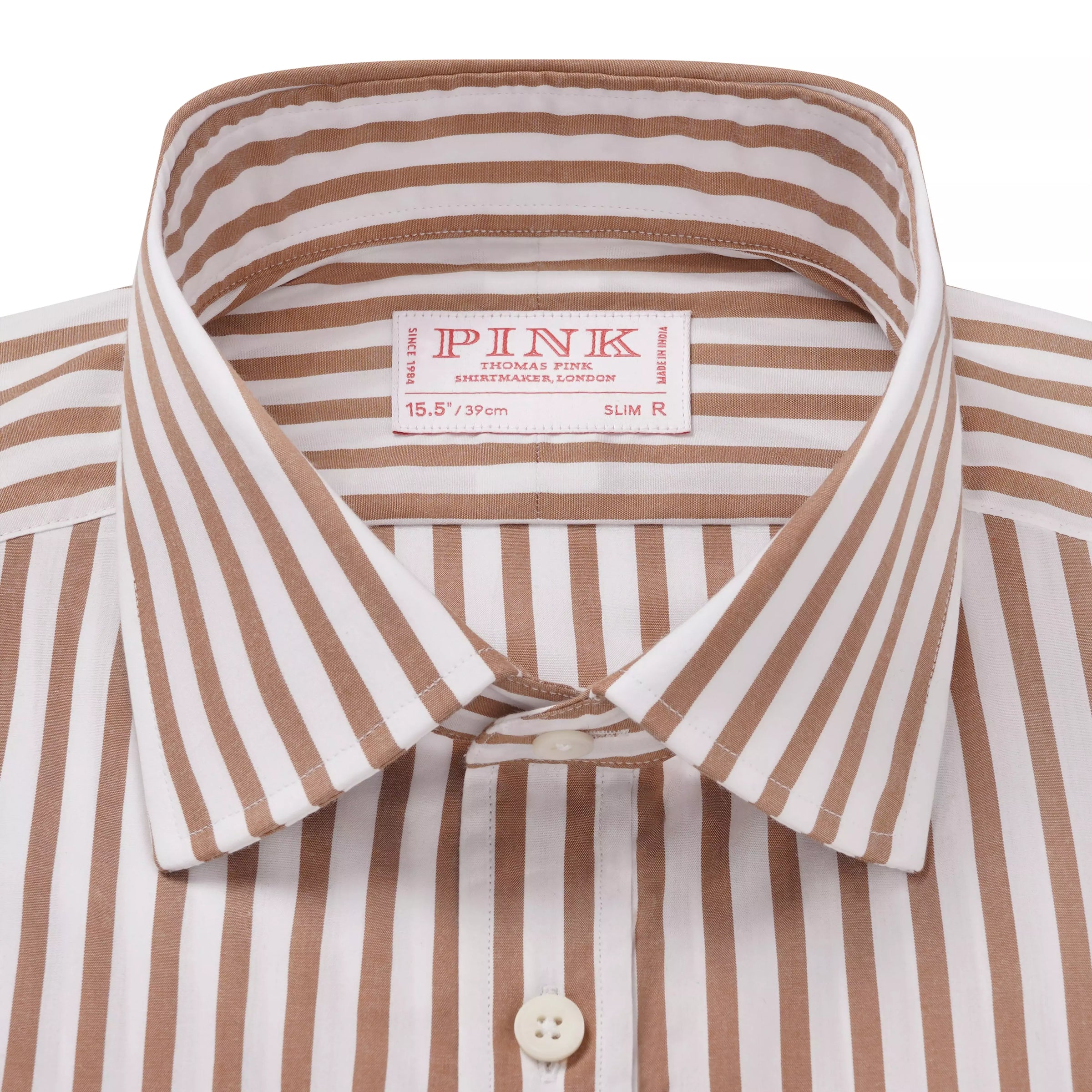Brown & White Slim Fit Natural Stretch Stripe Formal Shirt