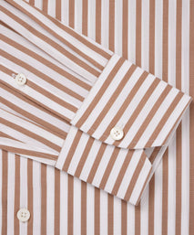 Brown & White Slim Fit Natural Stretch Stripe Formal Shirt