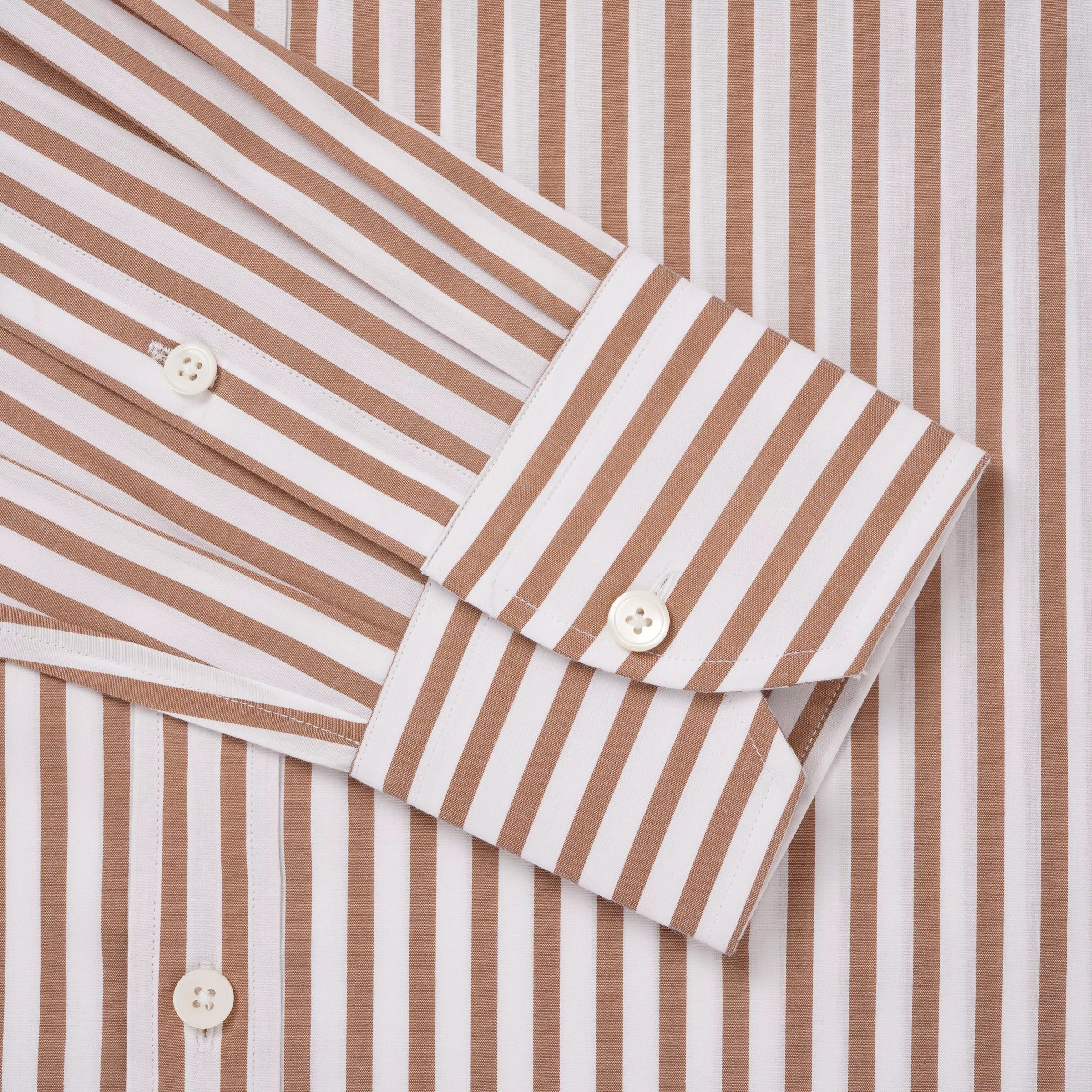 Brown & White Slim Fit Natural Stretch Stripe Formal Shirt